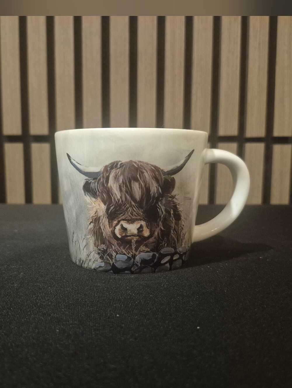 Highland Cow Ceramic Mug in White with Brown Illustration
